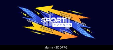Dynamic Sport Background with Blue and Orange Gradient Brush Strokes, Thunderbolts, Moving Arrows in Speed Concept Stock Vector
