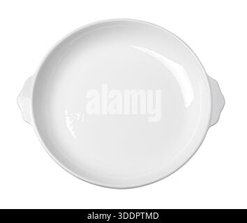 Empty white ceramic baking dish with handles for cooking and serving, transparent background Stock Photo