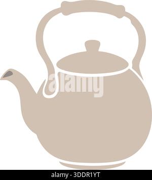 A classic rounded teapot with curved spout and ornate handle drawn in soft beige tones. Stock Vector
