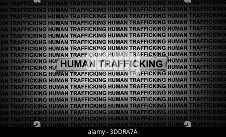 A strip of newspaper with the words Human Trafficking typed on it. Black and white. Close up. Stock Photo