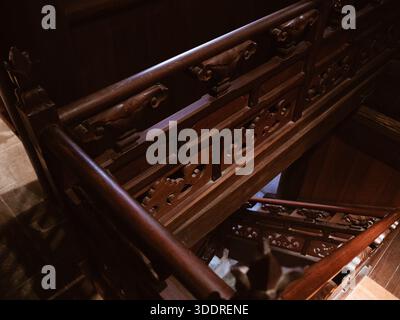 Downward view of Chinese wooden staircase Stock Photo
