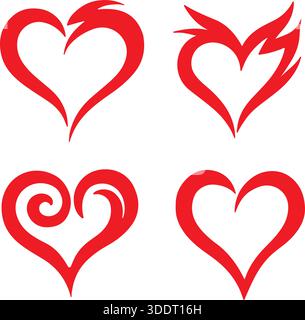 Set of Four Red Heart Designs Vector Illustration Stock Vector