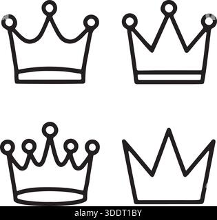 Crown Silhouettes Set, Four Black Line Crowns Vector Illustration Stock Vector