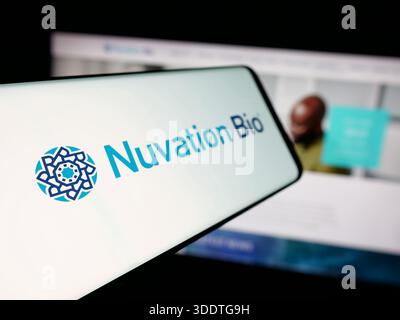 In this photo illustration, the Nuvation Bio logo is seen displayed on ...