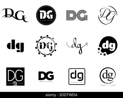 DG logo company template. Letter d and g logotype. Set different classic serif lettering and modern bold text with design elements. Initial font typog Stock Vector