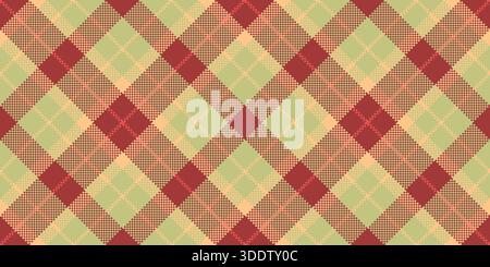 Expressive vector texture pattern, merry christmas seamless plaid textile. Thin tartan check fabric background in red and lime colors palette. Stock Vector