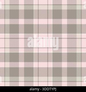 Fall plaid tartan pattern, border seamless check textile. Indoor texture vector fabric background in light and stone grey colors palette. Stock Vector