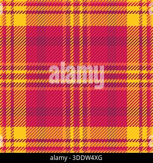 Vibrant seamless plaid pattern in rich red and golden yellow, with magenta accents. Stock Vector