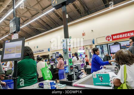 Mexico City Mexico,Santa Maria la Ribera,Walmart discount department store,checkout counter,cash register,barcode scanner,receipt printer,payment term Stock Photo
