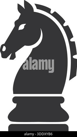 A bold black knight chess piece standing on a base in high contrast style. Stock Vector