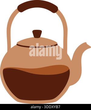 A rounded brown teapot with arched handle and short spout in warm tones. Stock Vector