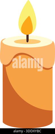A golden pillar candle with soft melting wax and a small bright flame. Stock Vector