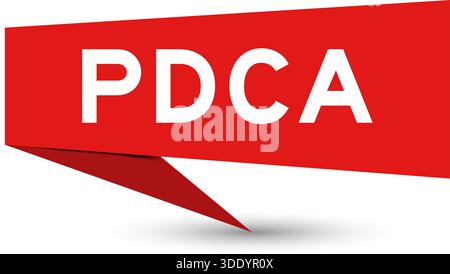 Red color speech banner with word PDCA (Abbreviation of plan do check act) on white background Stock Vector
