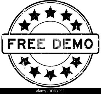 Grunge black free demo word with star icon round rubber seal stamp on white background Stock Vector