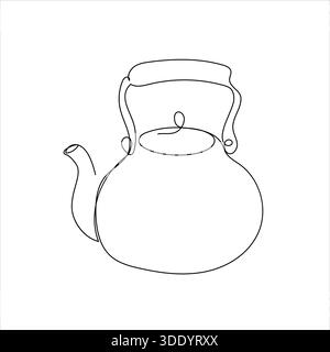 A clean and elegant vector illustration of a teapot, expertly rendered with a single, continuous black line on a white background. Perfect for cafe, k Stock Vector