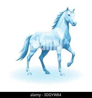 A majestic white horse stylized in a modern low-poly or geometric art style, rearing up dynamically on its hind legs on a clean white background The p Stock Vector