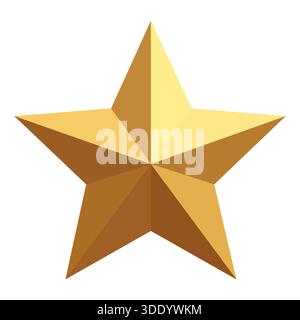 A classic five-pointed star rendered in a realistic golden 3D style Its faceted surfaces catch the light creating a brilliant and luxurious effect Per Stock Vector