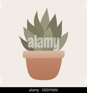 Minimalist flat vector illustration of a green succulent plant in a terracotta clay pot. Clean botanical design with soft organic shapes on a neutral Stock Vector