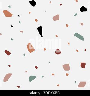 A contemporary take on the classic terrazzo pattern featuring abstract, irregular chips in earthy, trendy colors like terracotta, sage, and deep burgu Stock Vector