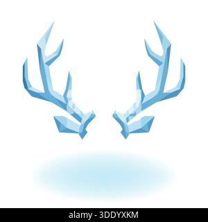 Stylish low poly blue reindeer antlers with a faceted geometric design and soft light glow base Stock Vector