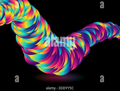 Colorful circles arranged in a 3d wave shape, abstract tech background. Glowing retro vector concept design Stock Vector