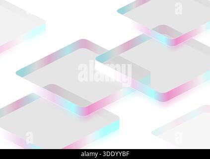 Minimal pastel holographic 3D squares with glass effect on white background. Vector geometric design Stock Vector