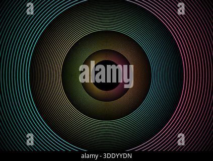 Bright shiny linear circles abstract futuristic tech background. Vector minimal geometric concentric design Stock Vector