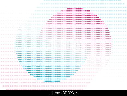 Blue and pink dotted linear circles abstract minimal tech background. Geometric halftone vector design Stock Vector