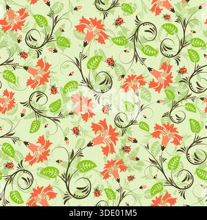 Flower seamless pattern with ladybug, element for design, vector illustration Stock Vector