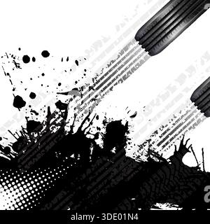 Racing Concept - Flags, Tires and Tracks, grunge vector background Stock Vector