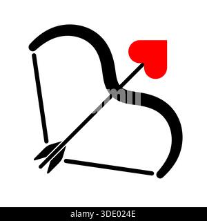 Cupid Arrow Heart Illustration. Perfect for Valentines Day graphics, love symbols, wedding designs, logos, icons, stickers, posters, greeting cards. Stock Vector