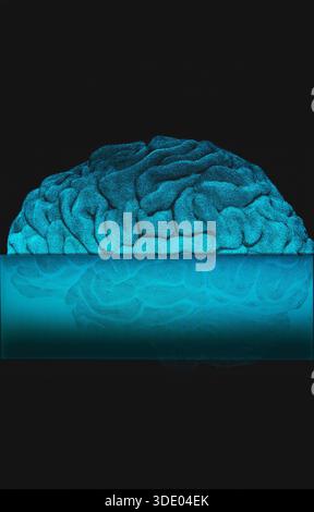 Blue cerebral cortex being scanned by a blue beam of light. Human brain being studied in a healthcare setting.. Stock Photo