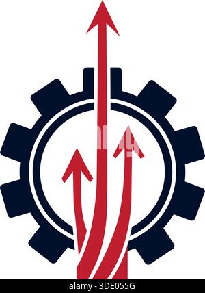 Gear Arrow Growth Engineering Industry Logo Design Template Icon Stock Vector