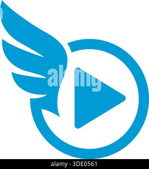 Wing Play Media Video Logo Design Entertainment Vector Template Icon Stock Vector