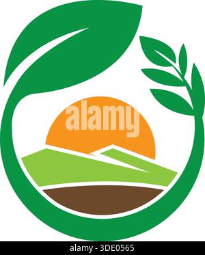 Leaf Landscape Farm Logo Design Agriculture Nature Vector Template Icon Stock Vector