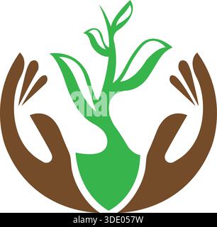 Hands Leaf Growth Nature Care Logo Design Eco Vector Template Icon Stock Vector