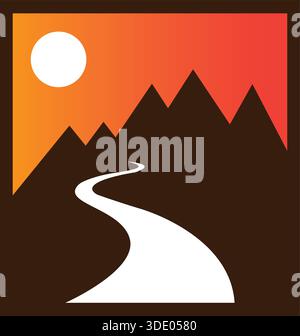 Mountain Sun Road Adventure Landscape Logo Design Template Vector Stock Vector
