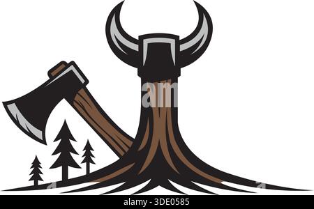 Tree Axe Wood Cutter Lumberjack Logo Template Vector Design Stock Vector