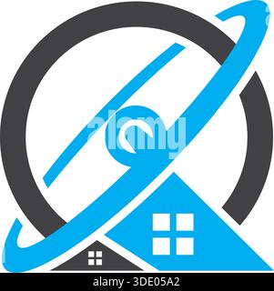 Satellite House Technology Connection Logo Design Template Vector Stock Vector