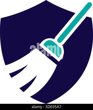 Shield Broom Cleaning Service Logo Design Home Care Vector Template Icon Stock Vector