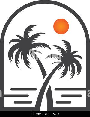 Palm Tree Beach Sunset Travel Logo Design Tourism Vector Template Icon Stock Vector