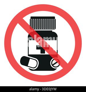 Drugs and pills prohibition sign icon. Anti vaccination. Stop vaccine. Stock Vector