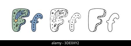 Decorative Letter F With Cosmic Shooting Star Illustration Stock Vector