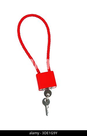 Red heavy-duty cable gun lock with keys isolated on a white background. Stock Photo