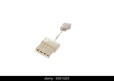Simple 4-pin Molex to small 2-pin power adapter cable for PC components. Stock Photo
