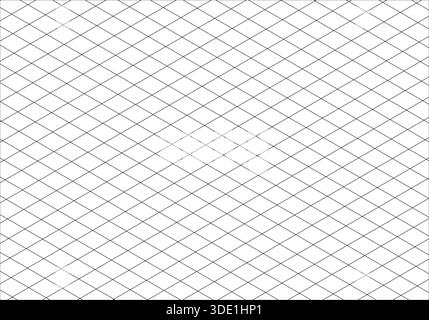 Isometric grid line guide pattern. Notebook sheet blank. Perspective 3d paper background. Squared grid paper. Typography template for making notebooks Stock Vector