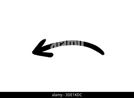 Hand-drawn black marker arrow isolated on white background, curved marker stroke for highlighting text, notes, numbers, logos, simple hand-drawn Stock Photo