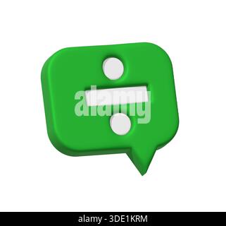 Realistic 3d Green Speech bubble with Division sign. Decorative arithmetic 3d element, education maths icon, mathematical symbol. Abstract Division si Stock Photo