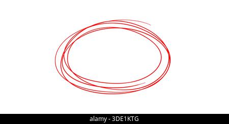 Hand Drawing Different Circles Isolated On white Background, Handwritten Red Circle For Marking Text, Numbers, Marker Pen Or Pencil Notes, Logo Stock Photo