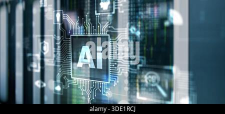 Artificial Intelligence Processor Concept. Abstract server background. Stock Photo